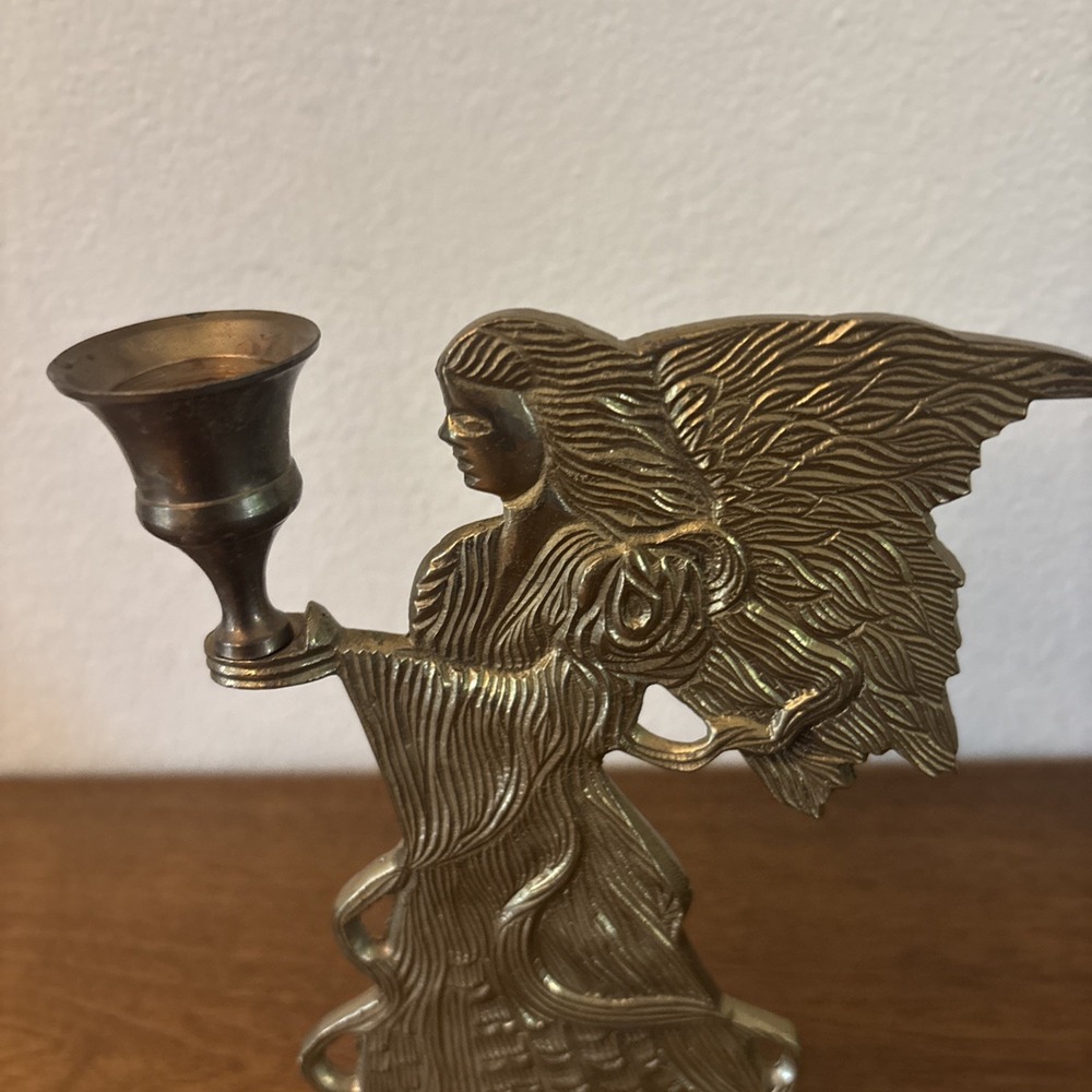 Vintage Christmas Solid Brass Angel Candle Stick Holder Classic Holiday Decor 8"
